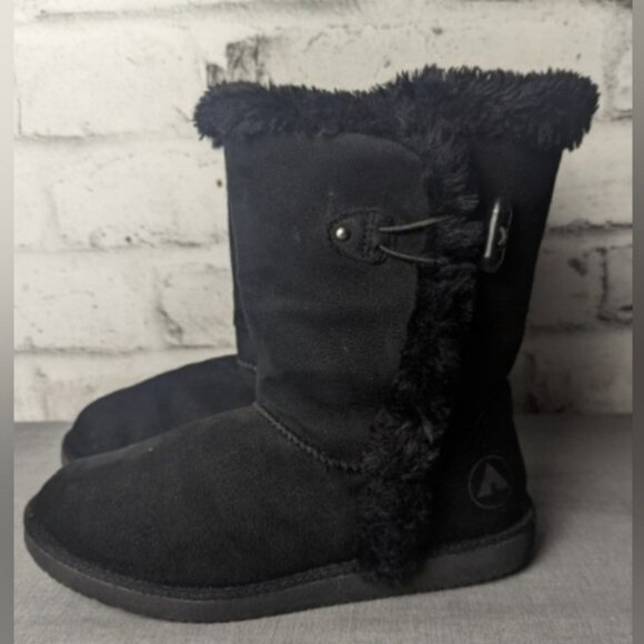 AirWalk Winter Black Hook & Loop Boots Faux Suede & Fur Lined - Picture 10 of 15